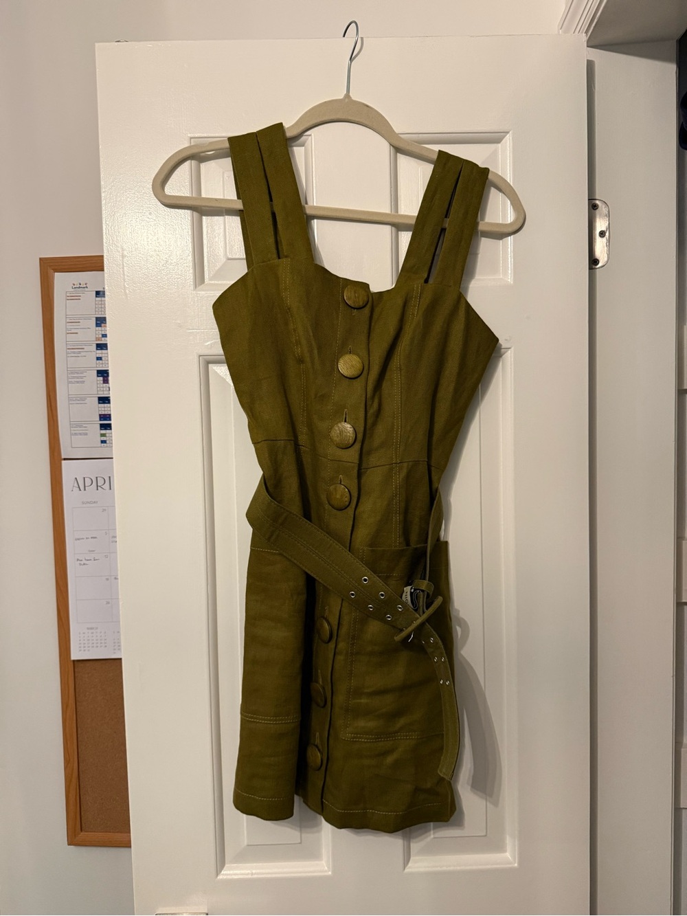 NICHOLAS Olive Green Button-Front Belted Mini Dress